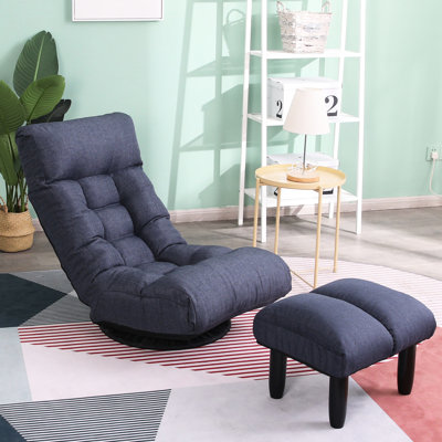 Reclining Floor Chair With Metal Frame, 360-Degree Rotation - For Relaxing Navy 3 Adjustment Functions, 28.54 Lb Weight Home Use