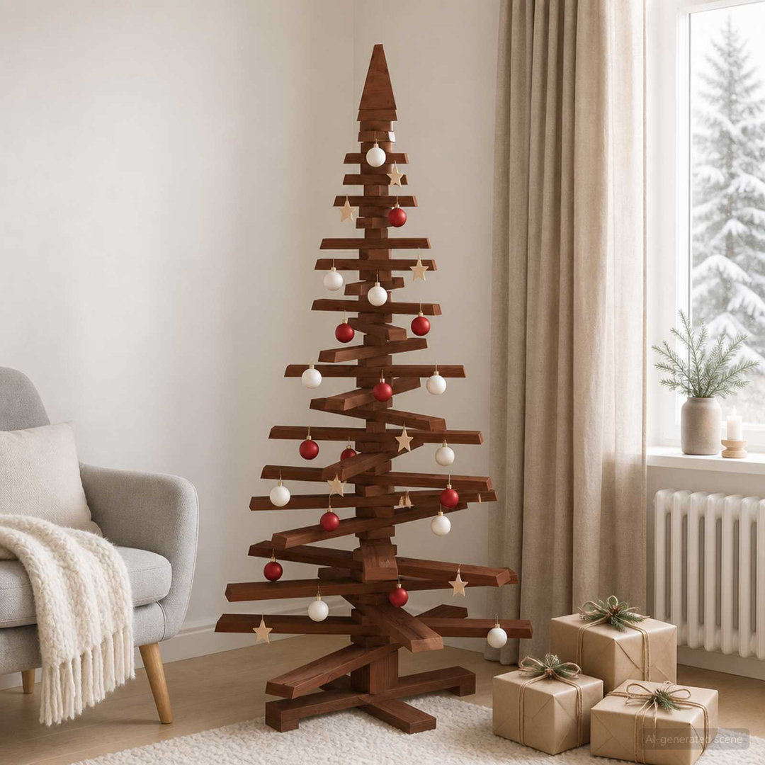 Vidaxl Wooden Christmas Tree Kotka 150 Cm Solid Pine Wood - Brown, Brown - Image 3