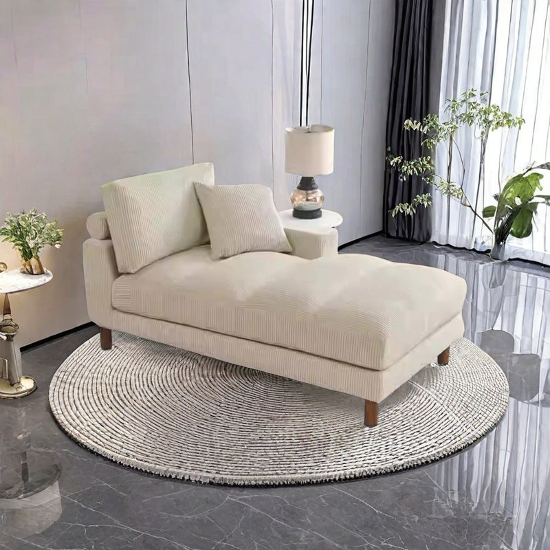 Chaise longue rembourrée en velours côtelé, Accoudoir à gauche (vu de face), Blanc crémeux
