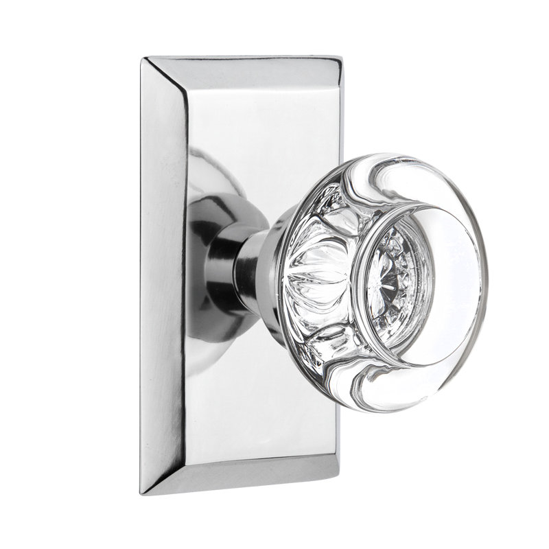 Studio Plate with Round Clear Crystal Door Knob, Bright Chrome