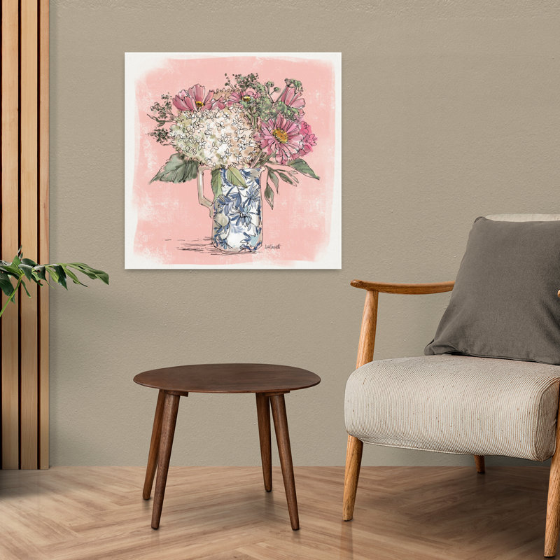 Hortensia dans un pichet, art floral contemporain, H 24 po x l 24 po