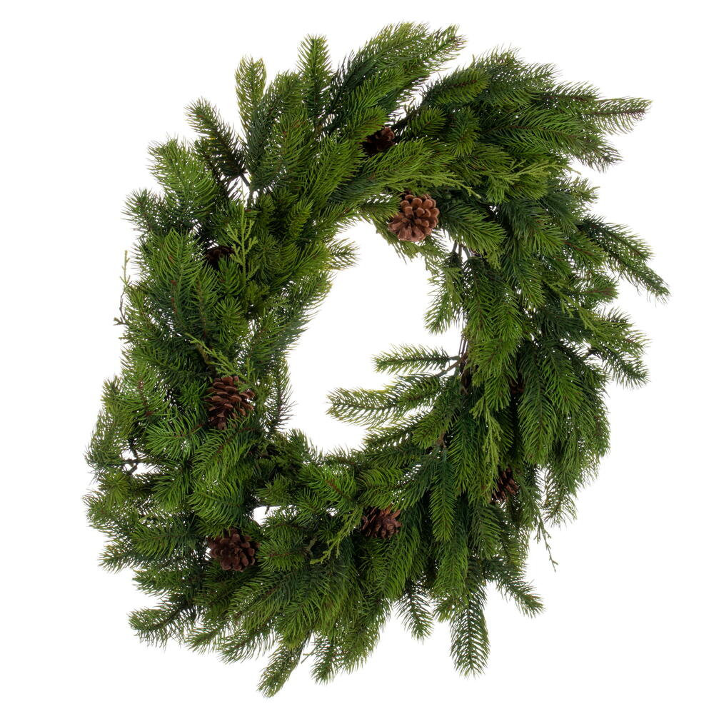 Faux Pine Polyethylene Plastic Wreath, 28" H x 28" W x 28" D