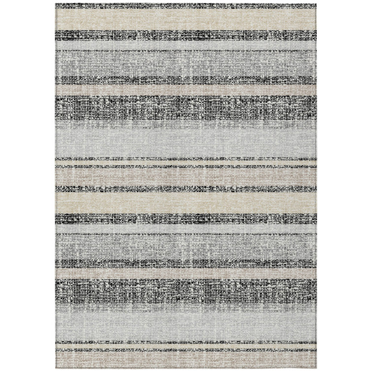 Machine Washable Indoor/Outdoor Xhevrie Black Rug