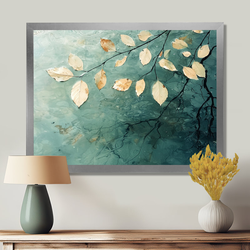 Riverbank Leaves Simplicity Scenery I - Leaves, art mural, H 30 po x l 40 po, Reproduction d'une seule photo avec cadre