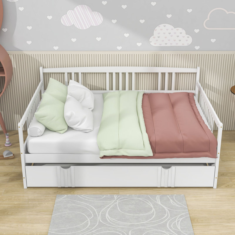 Jaye Wooden Daybed with Twin Size Trundle, White, Full