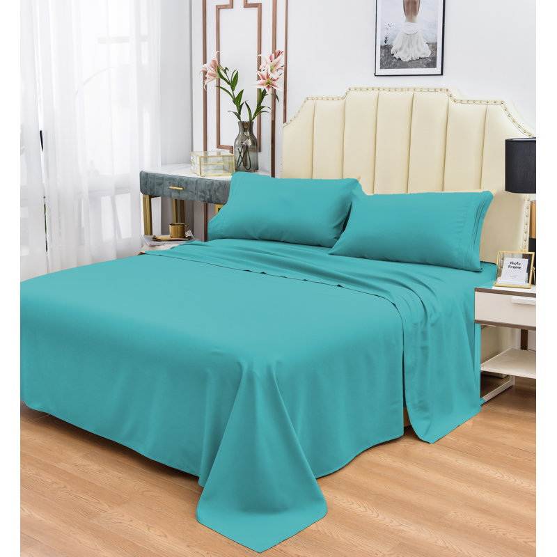  Ensemble de draps 1800 fils en rayonne de bambou, Bleu sarcelle, Très grand séparé