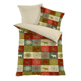 Ensemble de housse de couette 100% coton vert / brun / beige 2 pièces