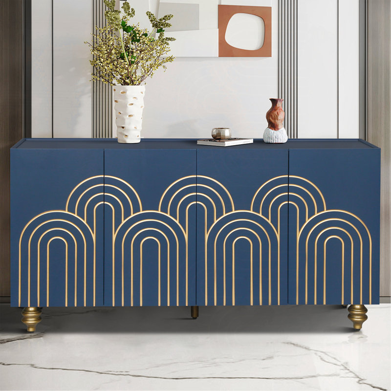 Grande armoire de rangement 59,8 po, Bleu marine / doré