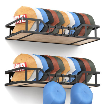 Porte-chapeaux pour casquettes de baseball en bois naturel avec casquettes de base et porte-chapeaux pour 40 casiers, organisateur de rangement mural robuste, noir