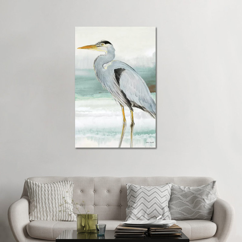 Reproduction d’art, "Heron on Seaglass I" par Lanie Loreth, Toile tendue, Pas de tapis, H 48 po x l 32 po x P 1,5 po