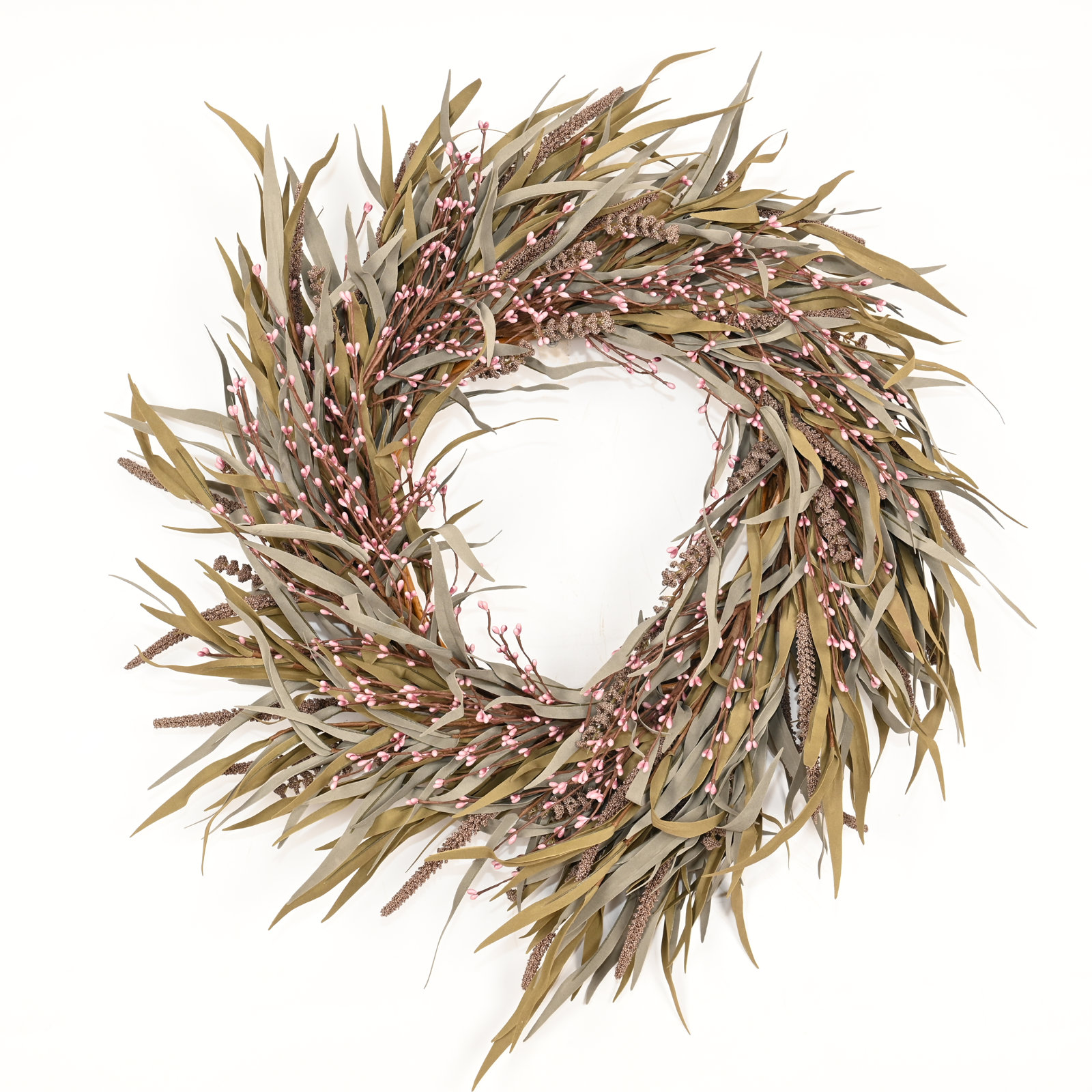 24" Grass, Berry Thanksgiving Wreath, Pink