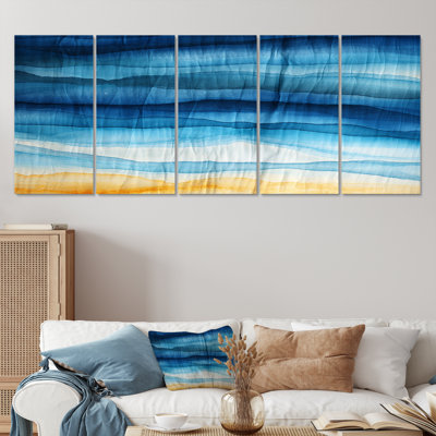 Vagues océaniques à la plage - art mural abstrait bleu 5 pièces