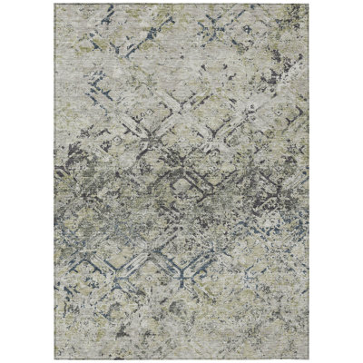 Tapis extérieur lavable à motif géométrique gris argenté et gris anthracite 8 pi x 10 pi