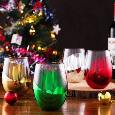 Spode Christmas Tree Stemless Wine Glass 4¾ 19 oz Gold Trim