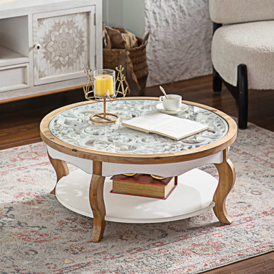 Table basse ronde en bois avec tablette