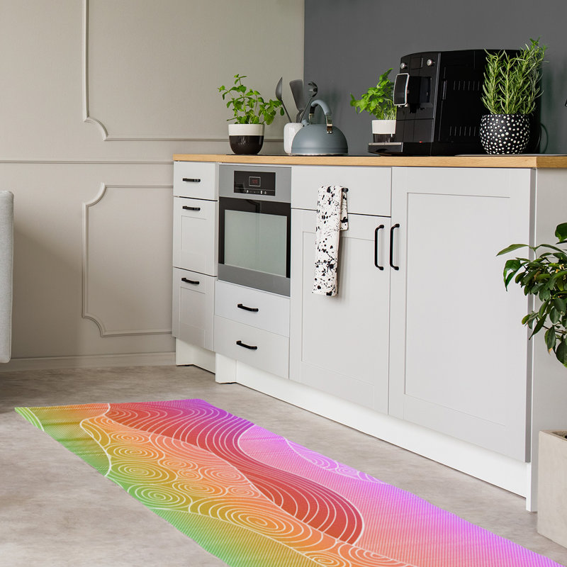 Tapis dégradé à la main rouge/rose/jaune, Tapis de couloir 2 pi 6 po x 8 pi