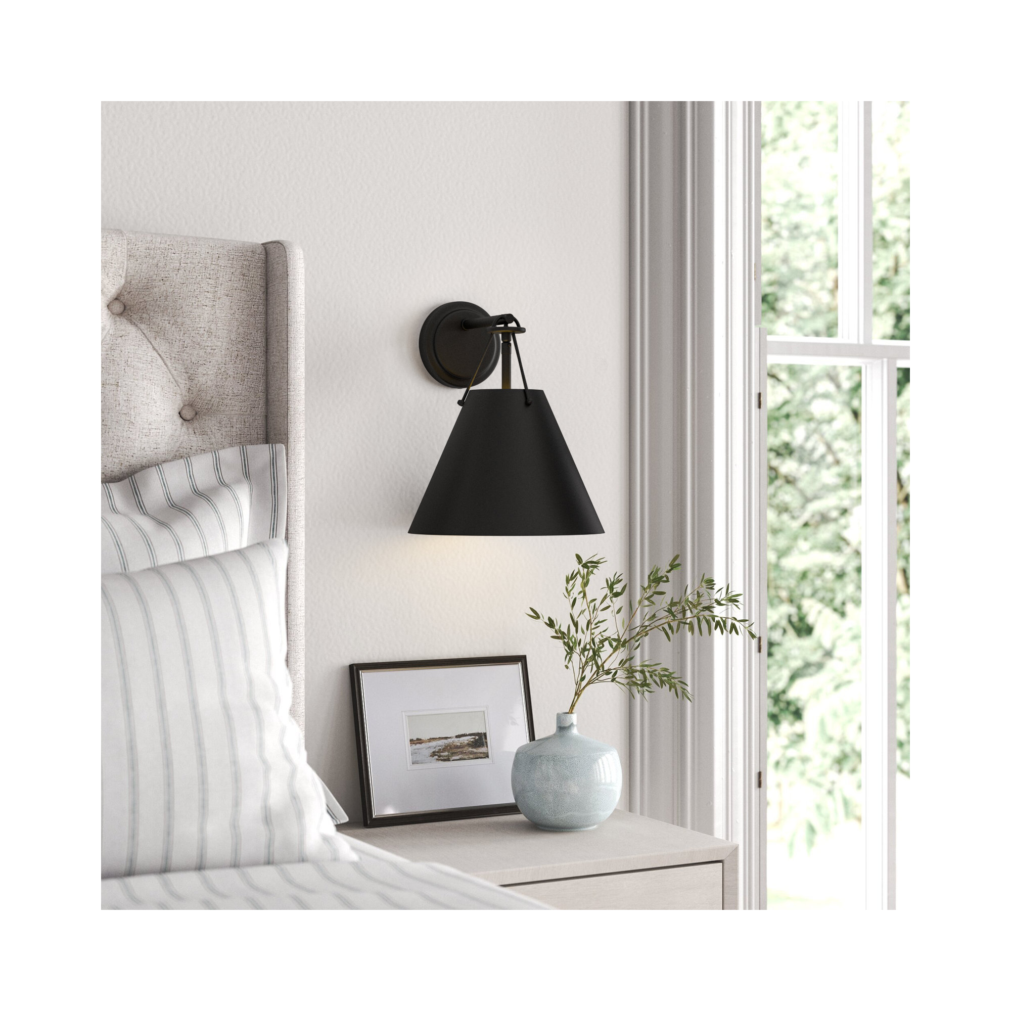 Kinston Single Light Steel Dimmable Armed Sconce, Matte Black, Matte Black