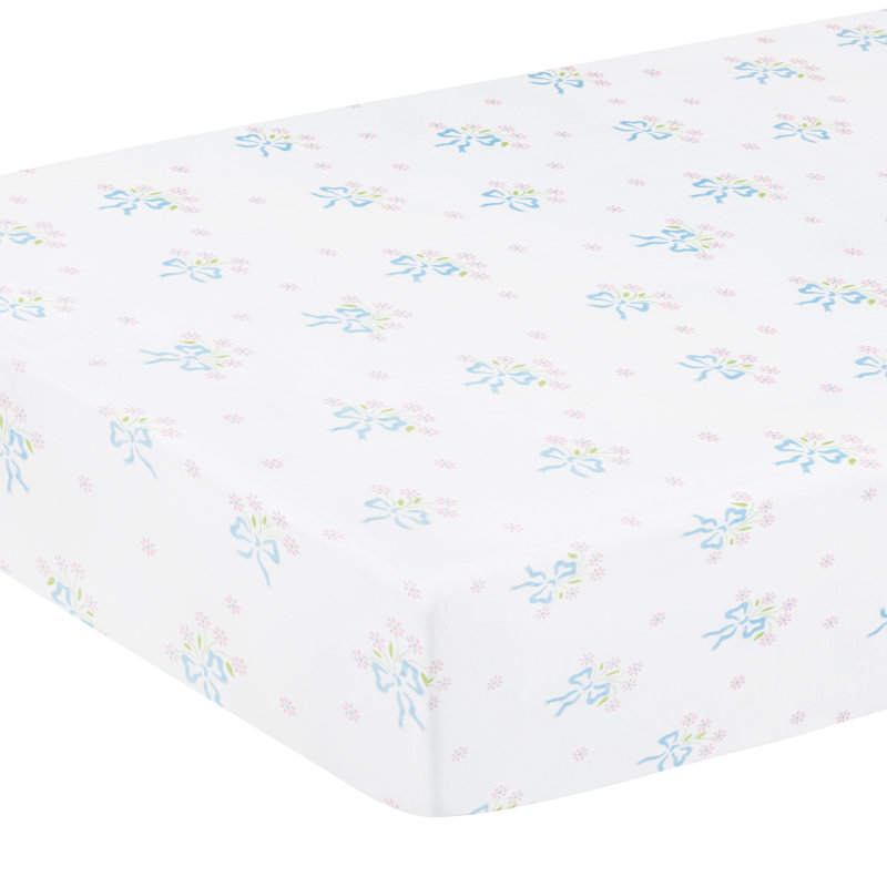 Drap pour lit de bébé Blue Bow Bouquet Pima