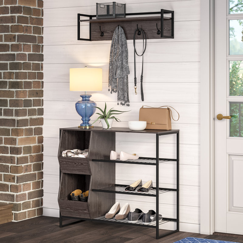 RiverRidge Afton Entryway Shoe Storage Organizer with 3 Shoe Racks and 2 Shoe Organizer Boxes - Weathered Woodgrain