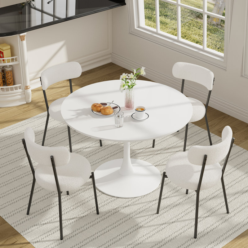 Table de salle à manger 42 "avec 4 chaises, Blanc, Blanc