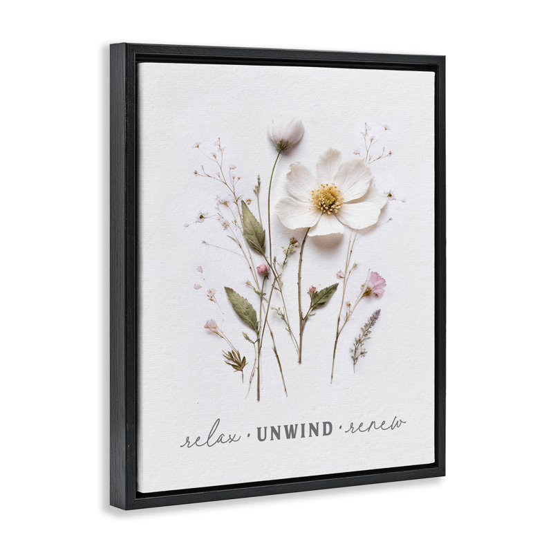 Cadre flottant relaxant à fleurs pressées, design par lettré et doublé, H 31 po x l 25 po, Cadre flottant noir de jais