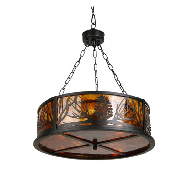 Lustre rustique à 3 lumières en fer noir avec abat-jour ambré