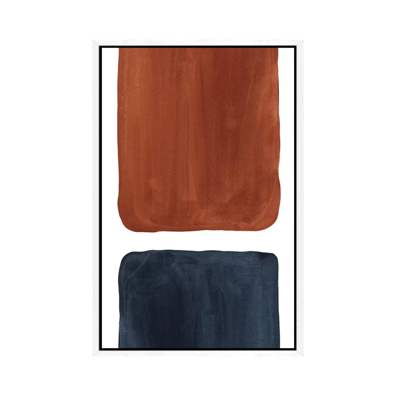 Navy Blue And Terracotta Geometric by Whales Way - Print on Canvas, White Framed, 66.04cm H x 45.72cm W x 3.81cm D