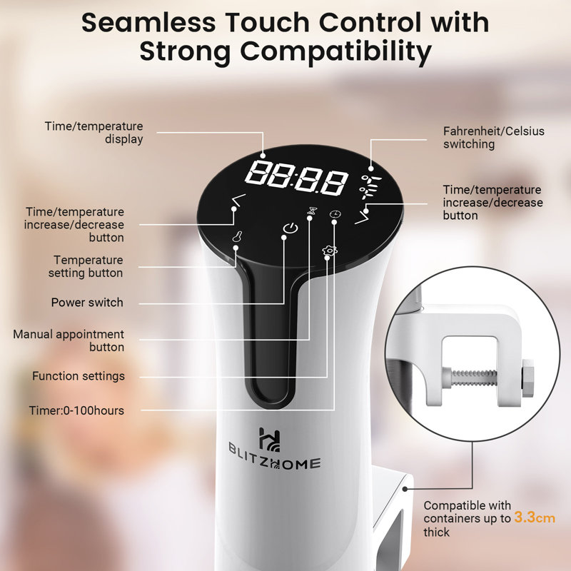 Cuiseur sous vide WIFI 1100W avec recette APP, machine sous vide de précision, température de circulation immersion ultra-silencieuse et affichage numérique