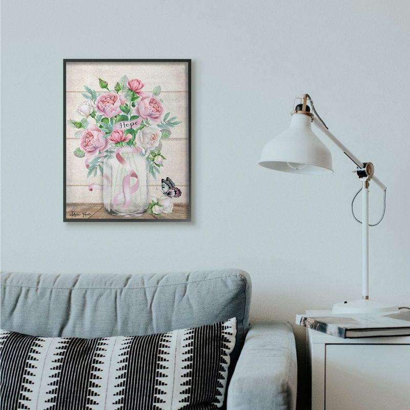 « espère-pot papillon rose », reproduction d’art, Giclée encadrée noir minuit, H 24 po x l 30 po x P 1,5 po