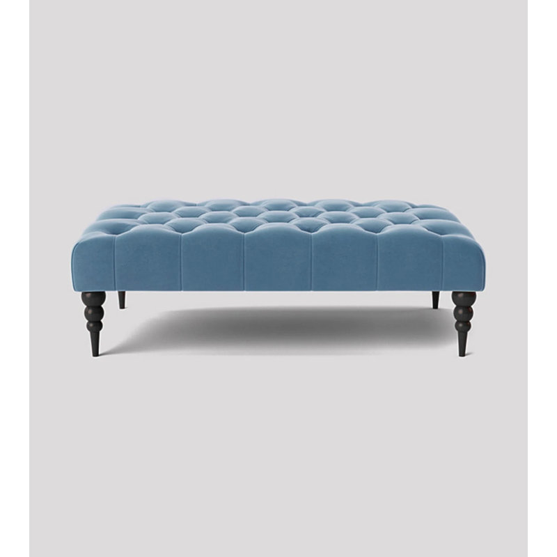 Alyana Rectangle Ottoman Bench with Wooden Legs - Plush Velvet Chesterfield Upholstered Footstool, Duck Egg