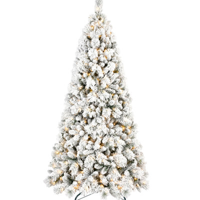 72 - Inch Flocked Christmas Tree, 350 Warm White Led Lights, 752 Full Tips, Snowy Branches, Hinged Design For Fast Setup, Stable Metal Base 6ft & Hard Needle Assembly Simple Installation, Stand