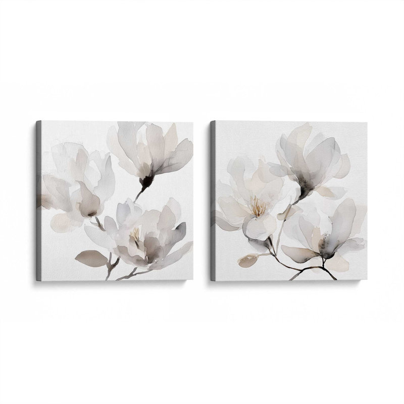 Ensemble de 2 impressions murales Whispered Magnolia, 16 po x 16 po, Toile tendue