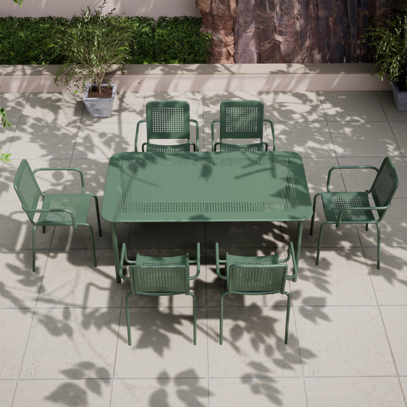 PORTO 6 seater Rectangular dining set - 160x90cm Table Plus 6 Stacking chairs, Green
