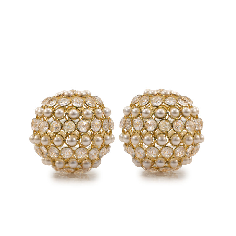 Facetas 3" Gold Cristal & Pearl Sphere - Set Of 2 , 4" H x 4" W x 4" D
