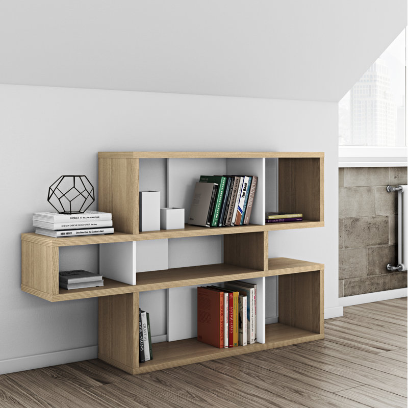 Geometric Bookcase, Oak / Matte White