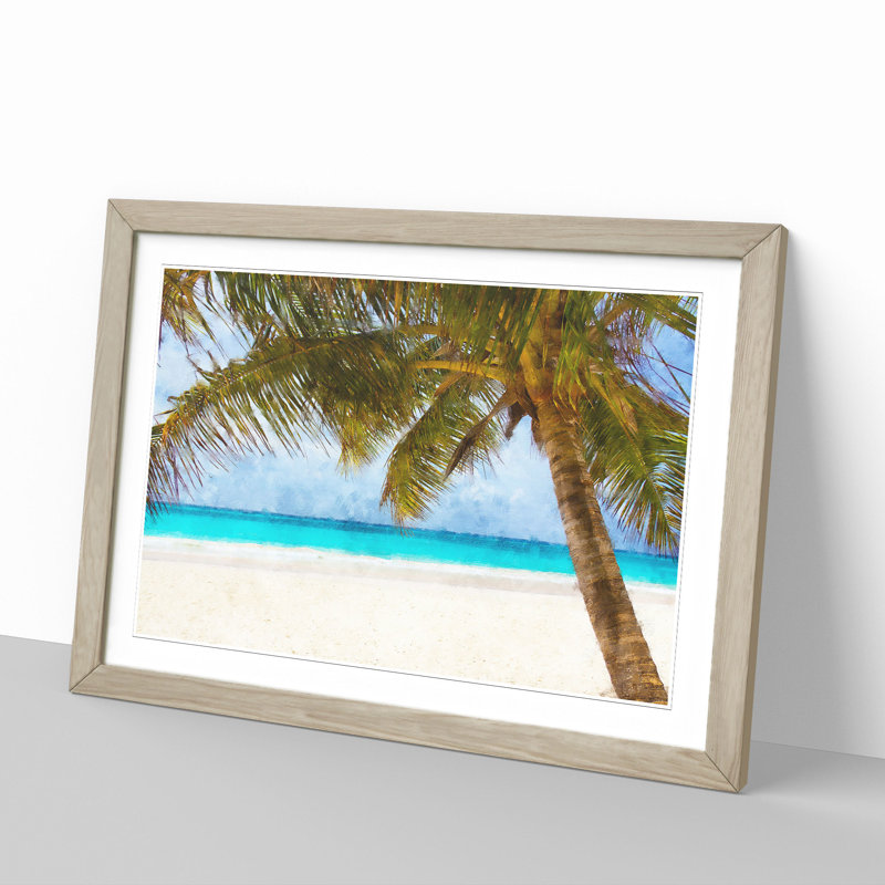 Palm Tree Beach Vol.3 - Framed Print, 48cm H x 65cm W x 2cm D, Oak Framed