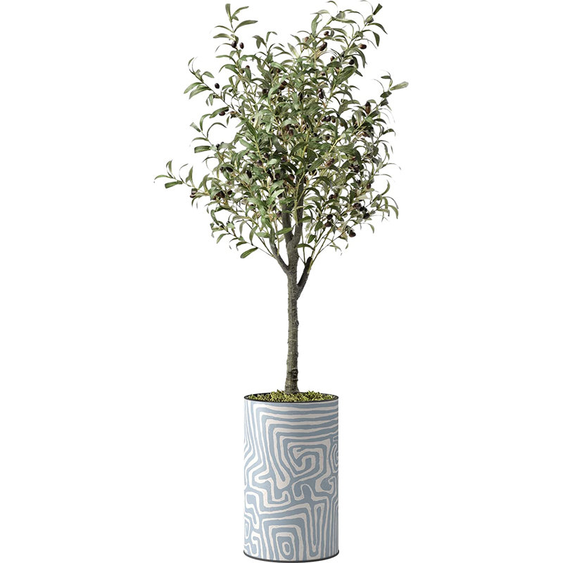 Arbre artificiel dans un pot de fleurs moderne, décoration d'arbre en soie d'olivier artificiel (pot et arbre)