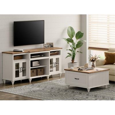 2 Piece Living Room Table Set Including One TV Stand & One Coffee Table, White by One Allium Way