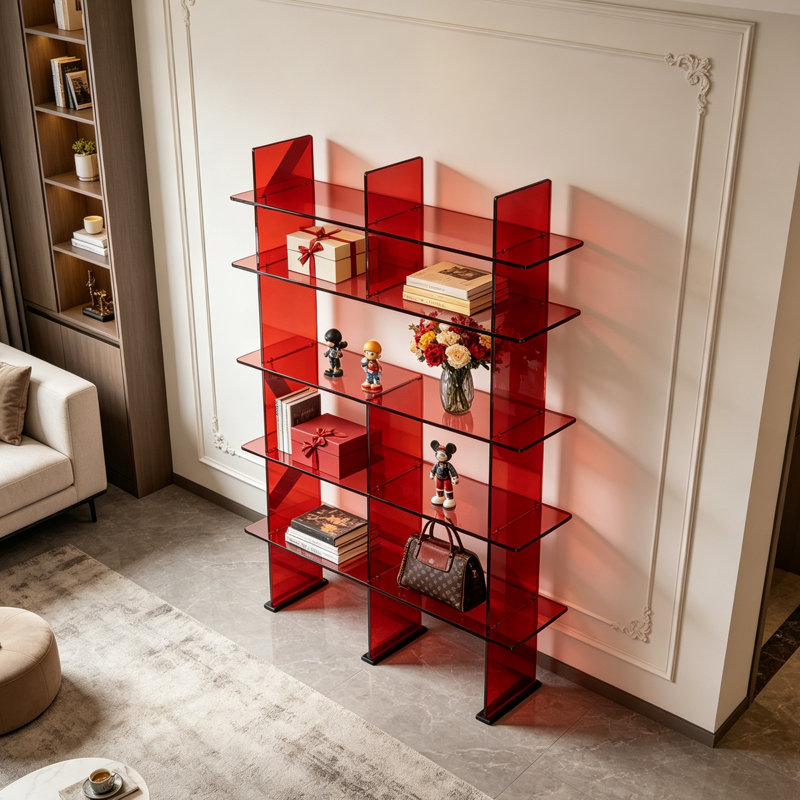 Présentoir de bibliothèque moderne en acrylique rouge, H 61 po x l 31,5 po x P 11,81 po