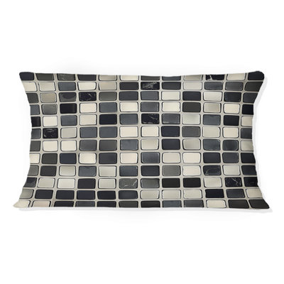 Black Grey Midcentury Mosaic Tiles II - Midcentury Lumbar Pillow