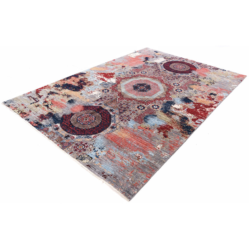 Hand Knotted Wool Area Rug in Gray