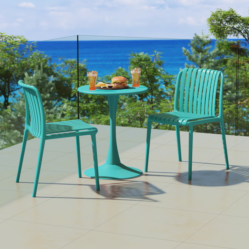 2-Person Outdoor Round Dining Set, 28.5" H x 23.5" W x 23.5" D, 2, Teal