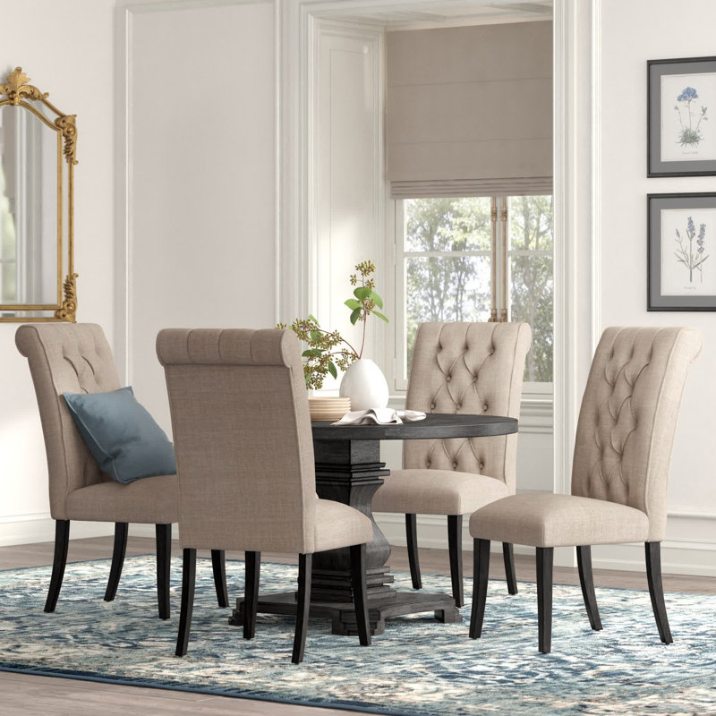 Ausencio 4 - Person Pedestal Dining Set, Antique Black, Beige/Antique Black
