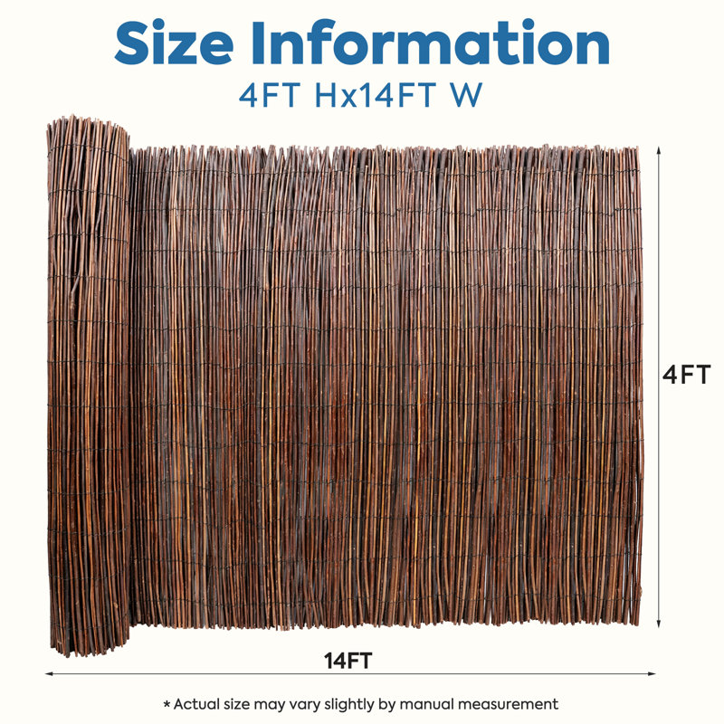 Rouleau de clôture en osier naturel de 1,2 m x 4,2 m, écran d'intimité tissé écologique, barrière extérieure rustique pour la décoration du jardin, de la cour, du patio et du balcon