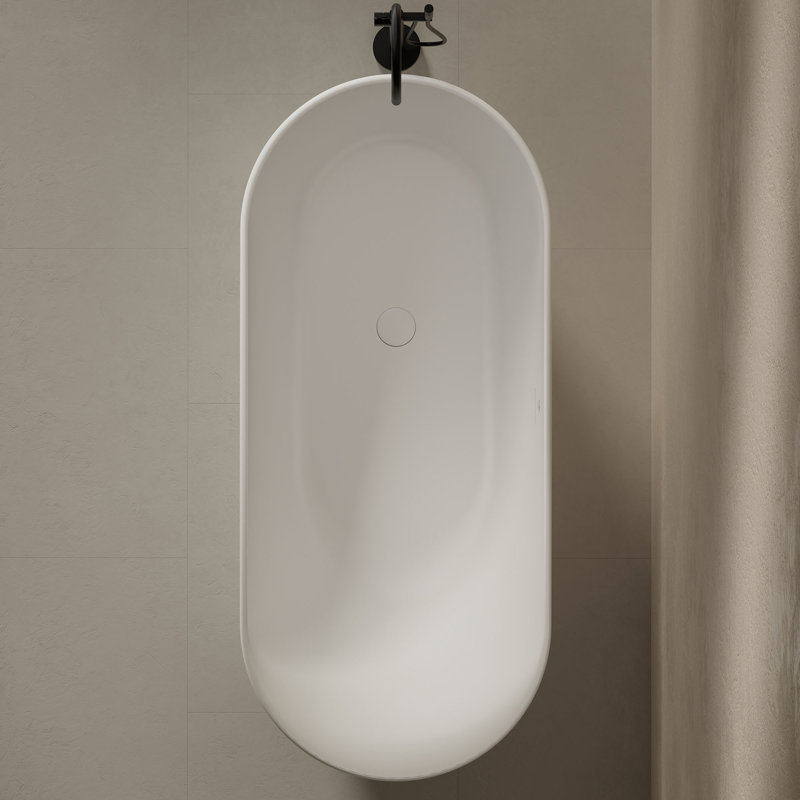 MonBlari 67" X 29" Freestanding Soaking Solid Surface Bathtub with Overflow and Pop-up Drain For Bathroom, Matte White