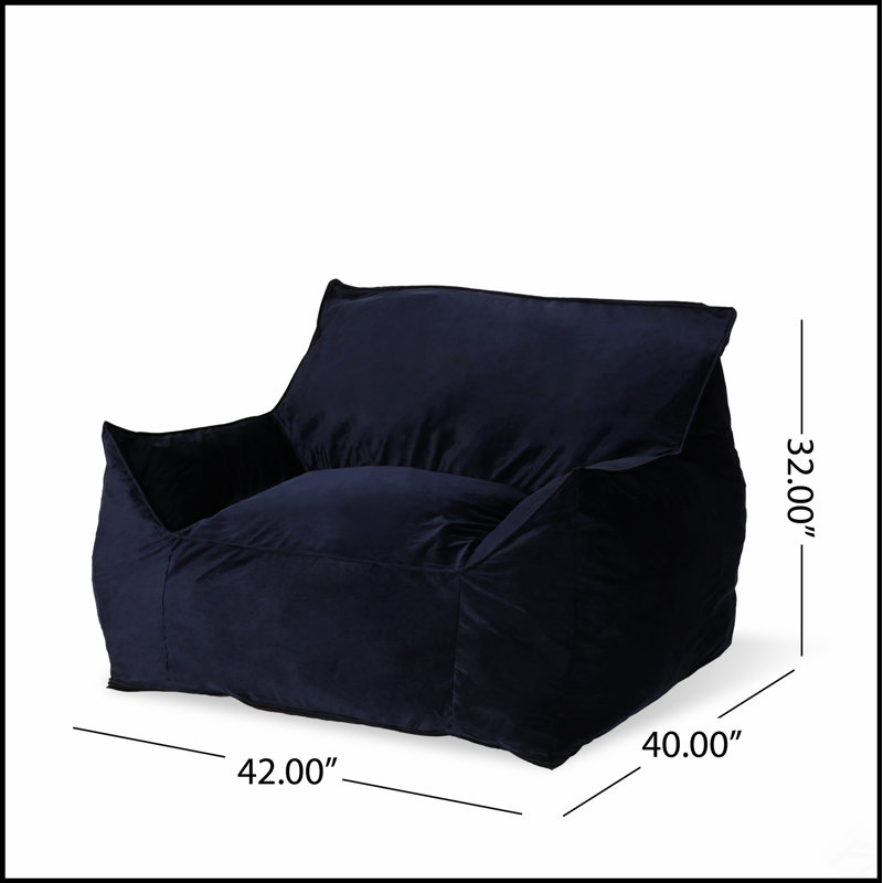 Allea Velveteen Bean Bag Chair With Armrests, Soft And Stylish For Modern Living And Comfortable Seating, Dark Blue