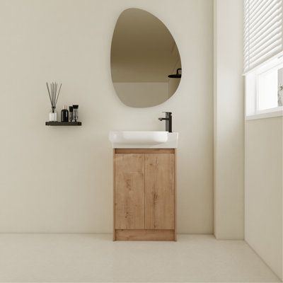 Meuble-lavabo de salle de bain autoportant de 23 po - moderne, compact, portes à fermeture douce, vaste étagère à l'intérieur moderne avec lavabo, tiroir suffisant