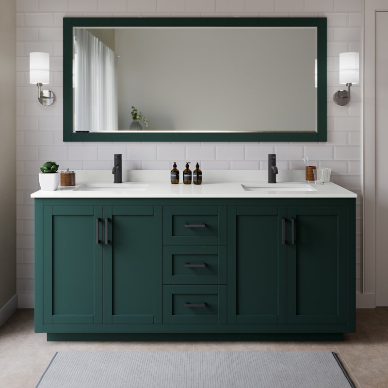Miranda 72" Freestanding Double Bathroom Vanity with Quartz Top, White Quartz, Green, Matte Black