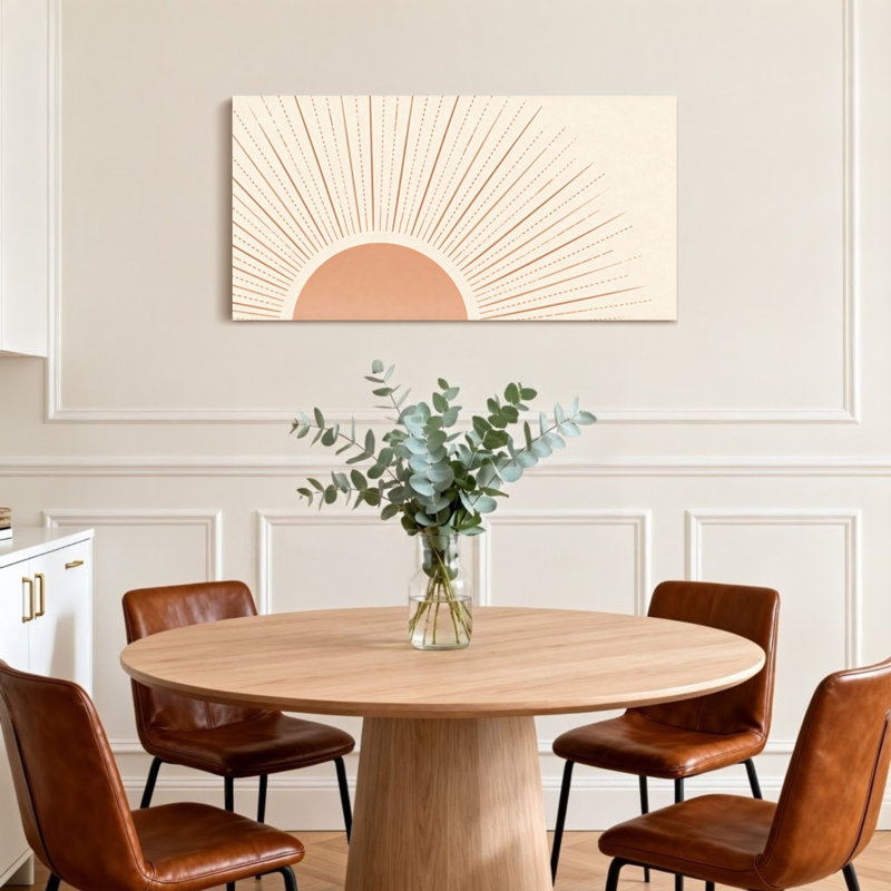 Motif tendance de soleil levant avec des lignes rayonnantes et des teintes chaudes, H 24 po x l 48 po
