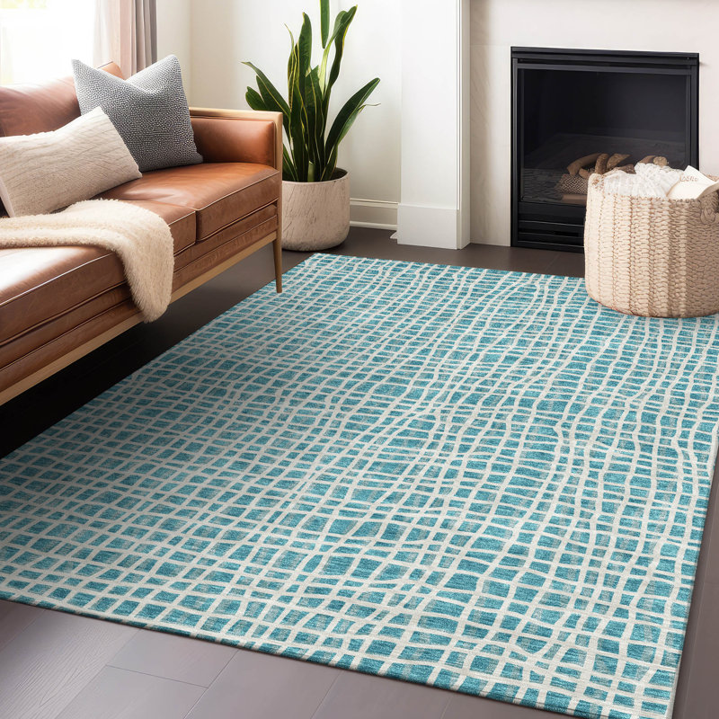 Premium Machine Washable Prisco Teal Rug, Rectangle 2'6" x 3'10"